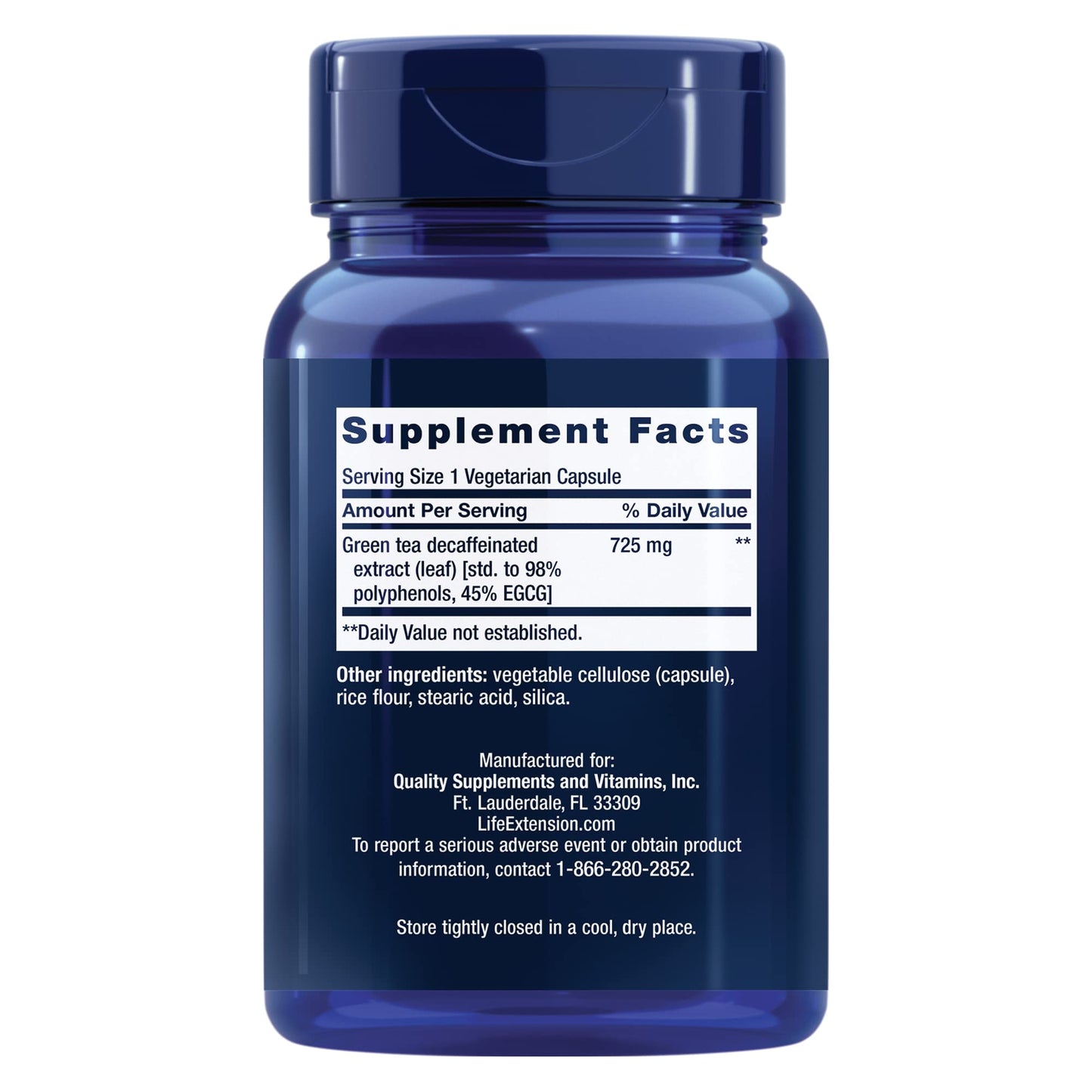 Life Extension Decaffeinated Mega Green Tea Extract – Polyphenol-Rich, Cell Health, Heart Health, Brain Health, Antioxidant Protection – Non-GMO, Gluten-Free, Vegetarian – 100 Capsules