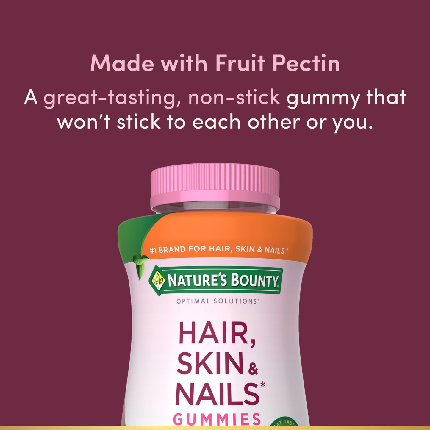 Nature's Bounty Optimal Solutions Hair, Skin and Nails Collagen Pectin Gummies, 100 mg Collagen and 2,500 mcg Biotin Per Serving, No Stick Gummy, Tropical Citrus Flavor, 200 ct, 100 Total Servings