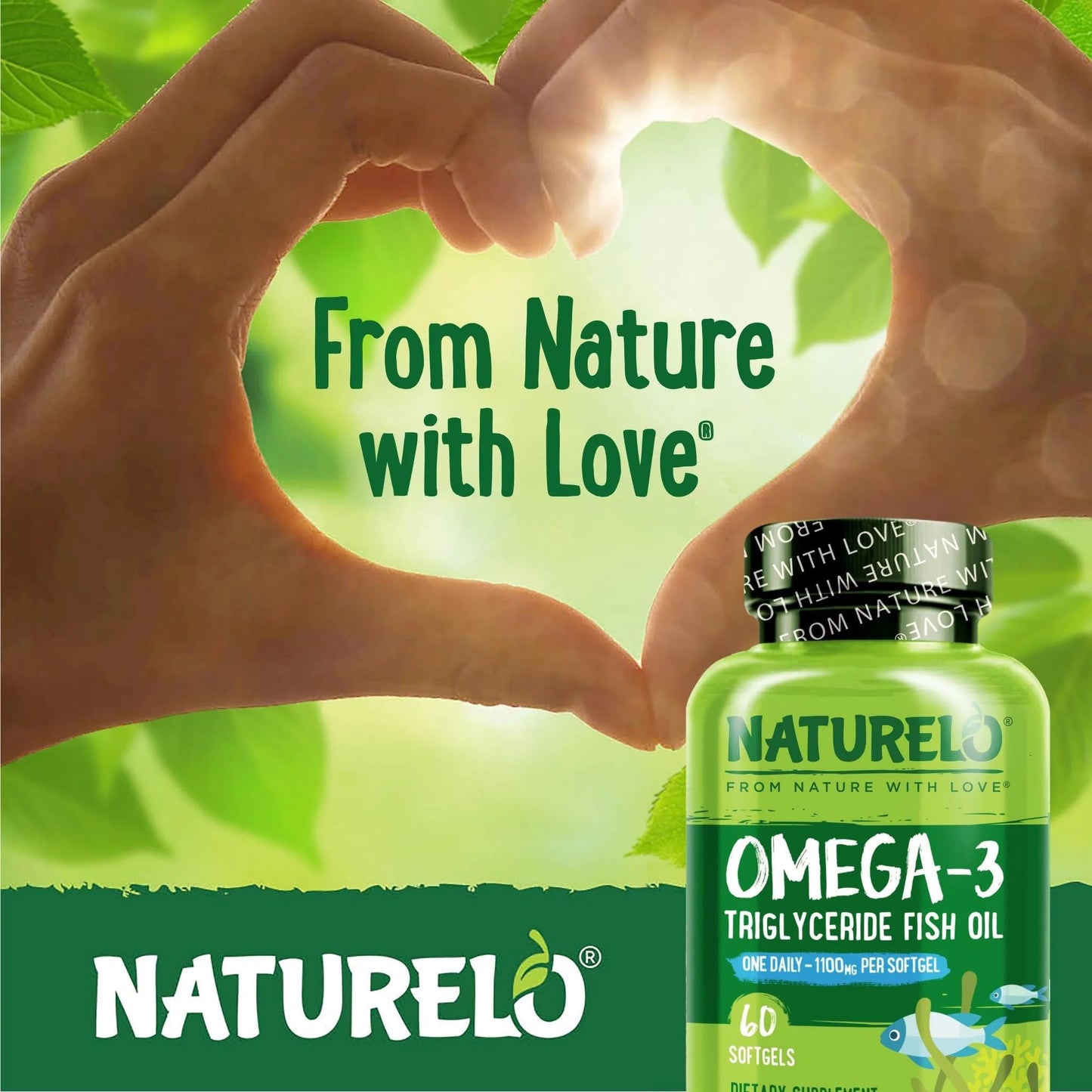 NATURELO Burpless Omega 3 Fish Oil Supplement - 1100mg Triglyceride Omega-3, EPA + DHA, Liquid Fish Oil for Heart, Eye, Brain, Joint Health - 60 Softgels, 2 Months Supply