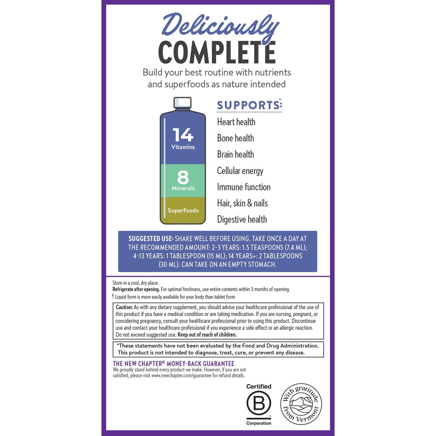 New Chapter Liquid Multivitamin + Mineral Supplement for Whole-Body Benefits, 100% Delicious Multivitamin for Adults, Teens & Kids 2+, Ready to Absorb Faster, Mixed Berry Flavored, 30 oz
