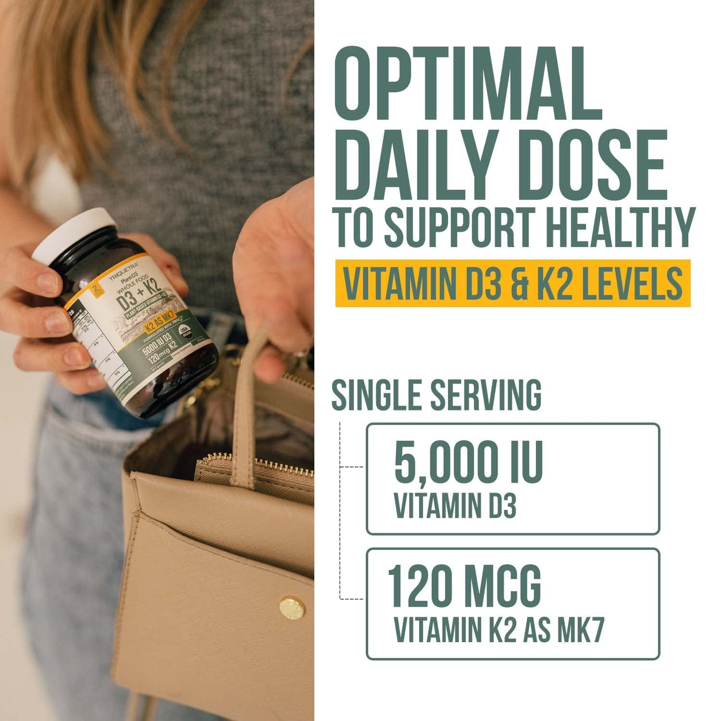 Pre-Order | Arrives in 5–10 Days – Organic Plant D3 + K2 | 5000 iu D3 + 120 mcg K2 as All-Trans MK7 from MenaQ7® - 100% Whole Food, Raw & Vegan | Enhanced Digestion with Prebiotic & Superfood Complex – D3 from Organic Algae (60 Count)