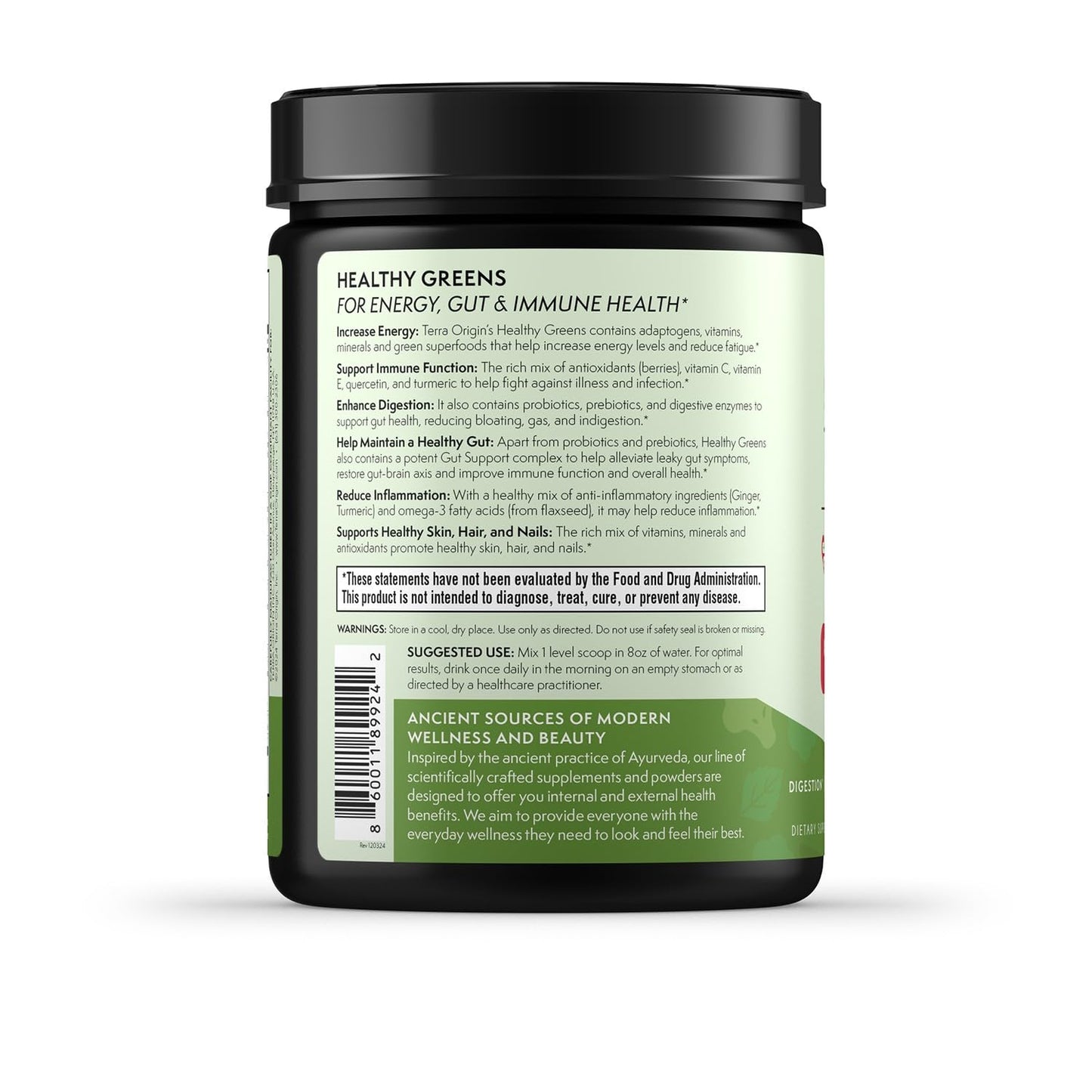 TERRA ORIGIN Healthy Greens Powder Blend | Superfoods, Probiotics, Enzymes, Spirulina | for Immune & Digestive Gut Health Support | Energy & Wellness Boost | 30 Servings (Kiwi Strawberry)
