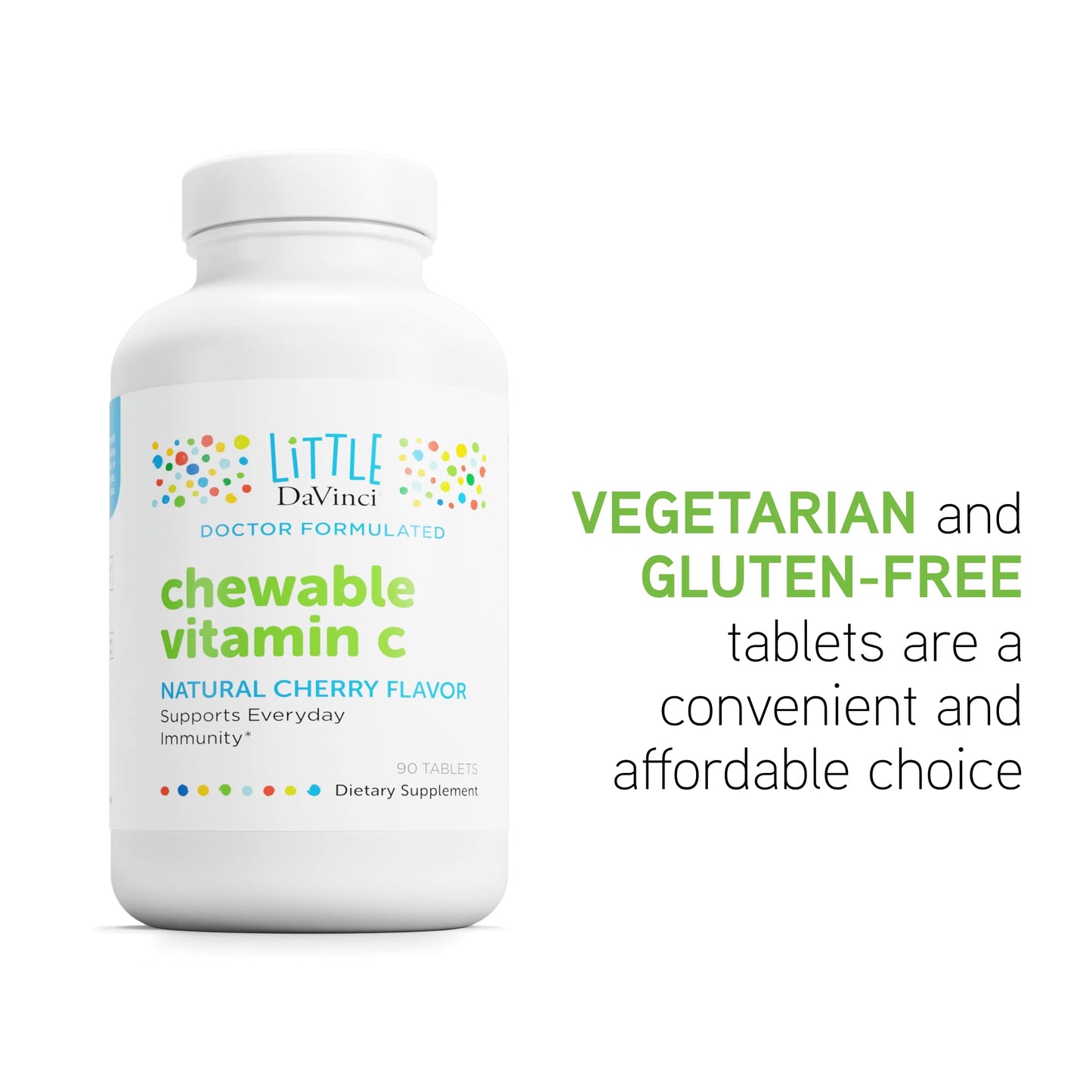 DAVINCI Labs Chewable Vitamin C - Kids Vitamin C Supplement to Support The Immune System, Healthy Skin and Overall Wellness - with Pectin, Rose HIPS and More - Cherry Flavor - 90 Chewable Tablets