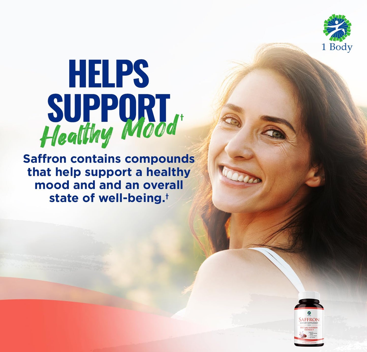 1 Body Saffron Extract Supplement, 88.5 mg Safranal, Antioxidant and Mood Support, Vegetarian Capsules
