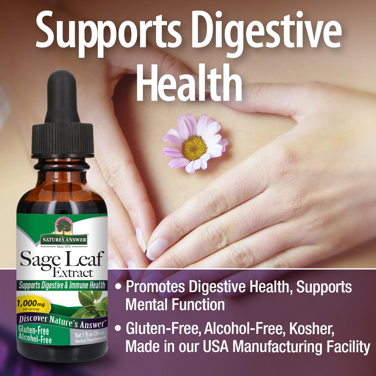 Nature's Answer Alcohol Free Sage Leaf Supplement 1 Fluid Ounce Gluten Free | Digestive Support | Promotes Mental Function | Benefits Gut Health