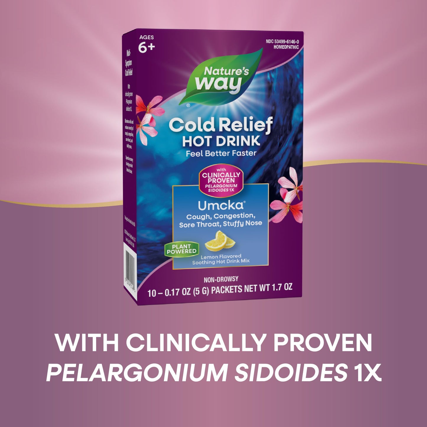 Nature's Way Umcka ColdCare Soothing Hot Drink - Homeopathic – With Pelargonium sidoides 1X- Helps Shorten Duration of Colds - Soothing Lemon Flavored - Suitable for Ages 6+ - 10 Packets