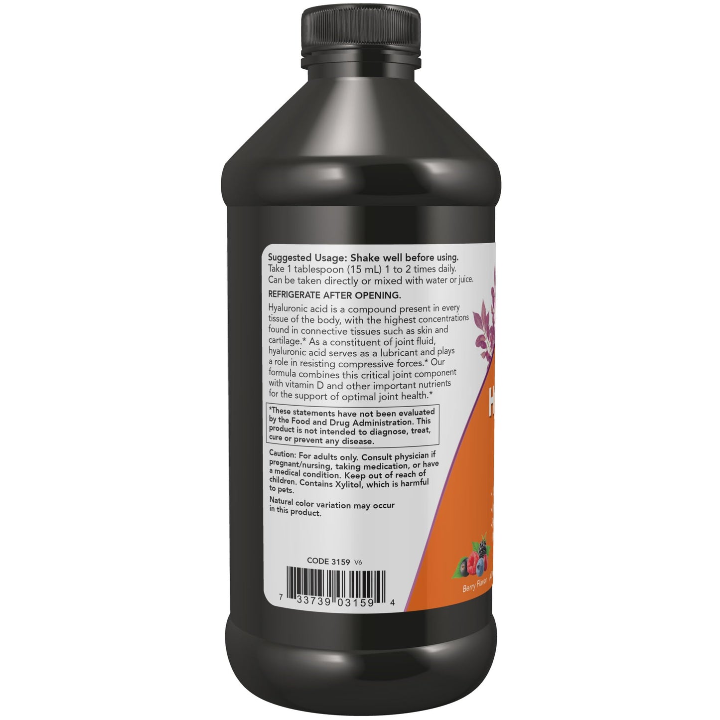 Pre-Order | Arrives in 5–10 Days – NOW Foods Supplements, Liquid Hyaluronic Acid, Delicious Berry Flavor, 100 mg Per Serving, 16-Ounce