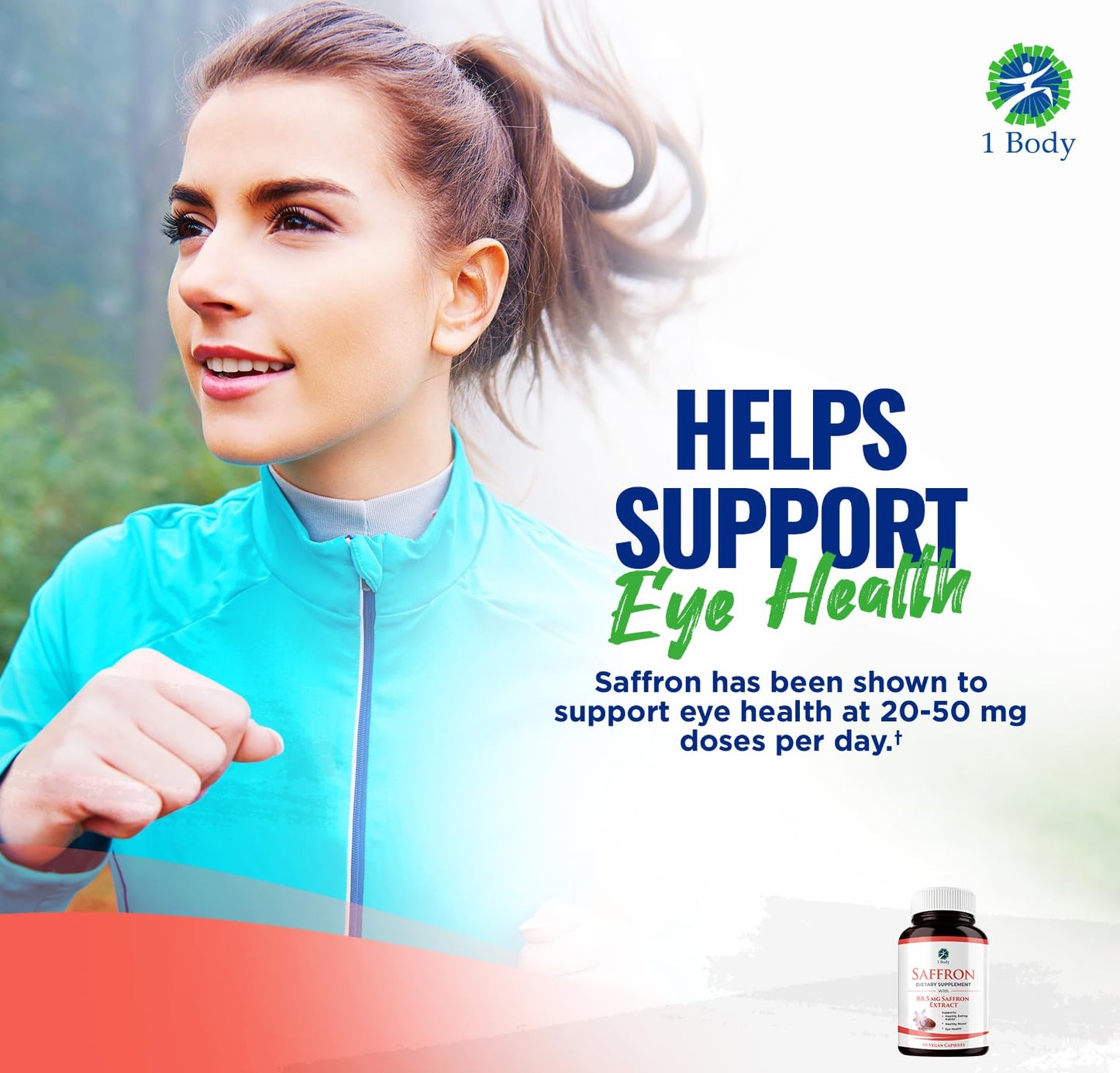 1 Body Saffron Extract Supplement, 88.5 mg Safranal, Antioxidant and Mood Support, Vegetarian Capsules