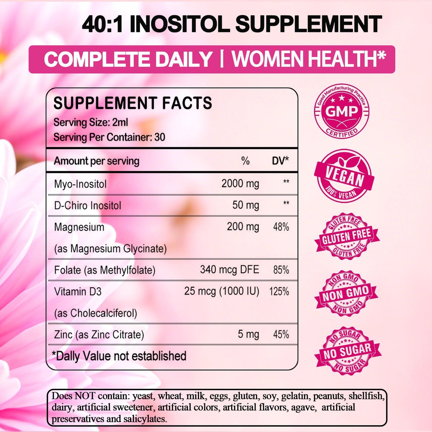 Myo-Inositol & D-Chiro Inositol Supplement for Women, Ideal 40:1 Ratio Inositol Multivitamin w. Folate Magnesium Vitamin D3, Inositol Complex for Mood Energy Fertility Hormone Balance Ovarian Support*