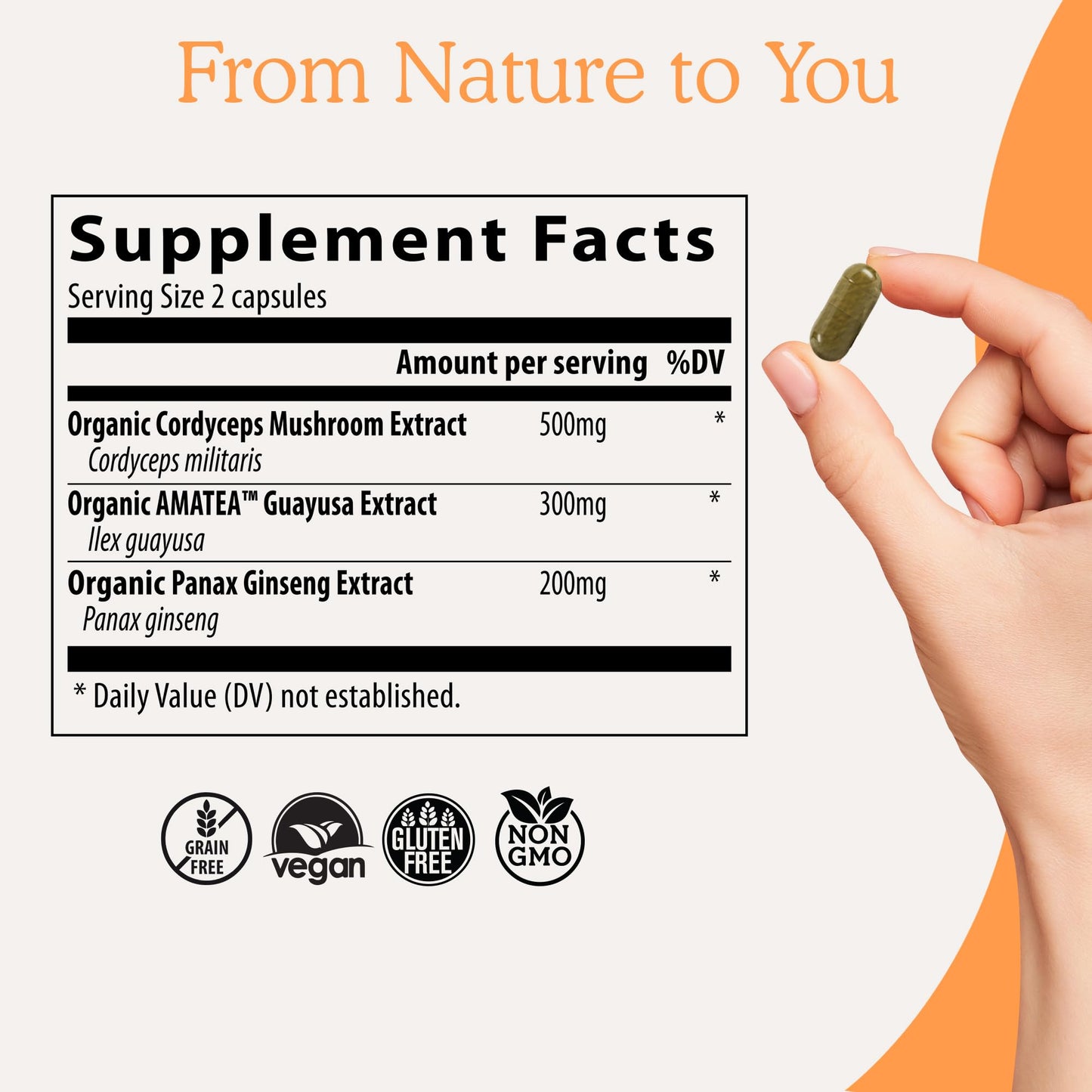 Real Mushrooms RealBoost Capsules – Cordyceps Mushroom, Panax Ginseng & Guayusa Extract – for Overall Wellness & Energy Support – Vegan, Non-GMO, No Fillers – 60 Count Mushroom Supplement Blend
