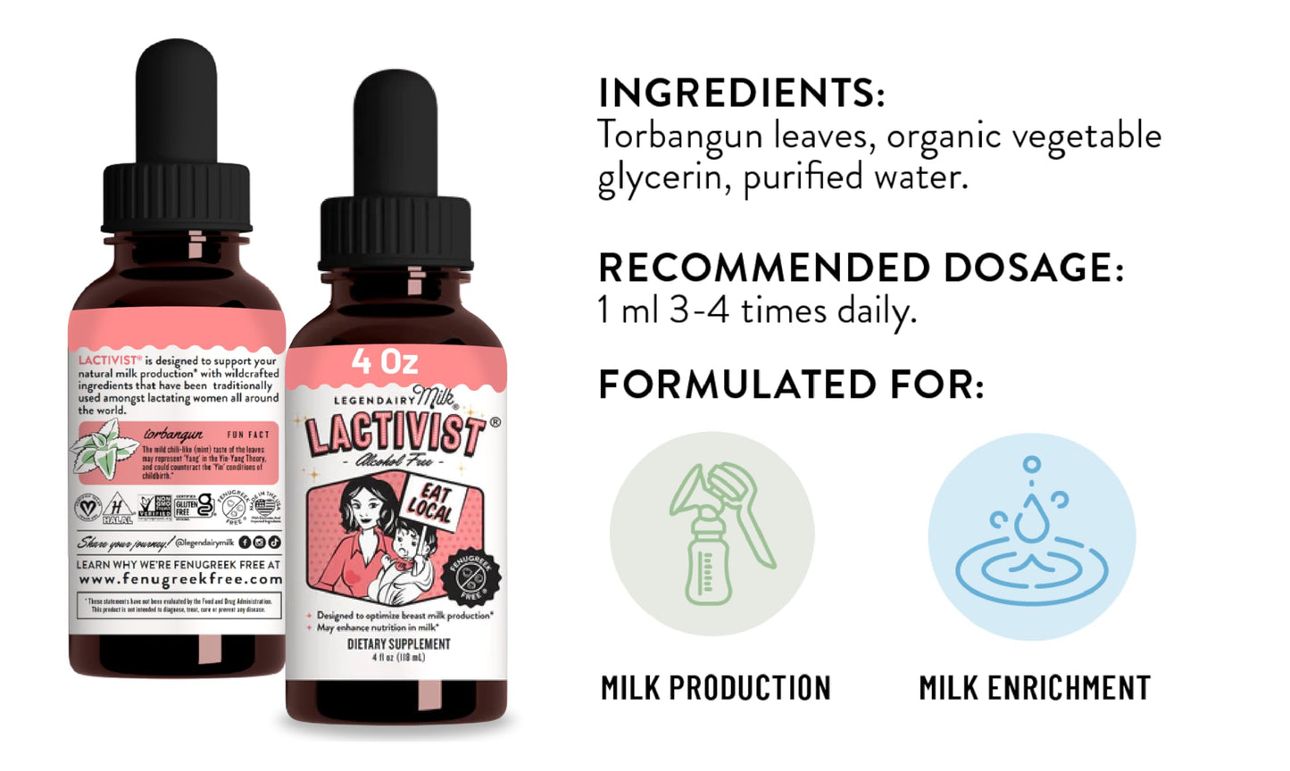 Legendairy Milk Lactivist Drops, Breastfeeding Supplement to Increase Breast Milk Supply, Organic Torbangun for Lactation, Made in USA, Alcohol Free, 4 Fl Oz