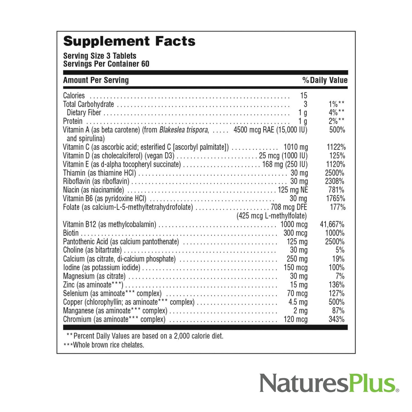 NaturesPlus Source of Life Gold Multivitamin - 180 Tablets - Blood Support, Bone Support, Healthy Immune System - Includes Vitamins D3, B12, K2 & Over 120 Whole Food Nutrients - 60 Servings