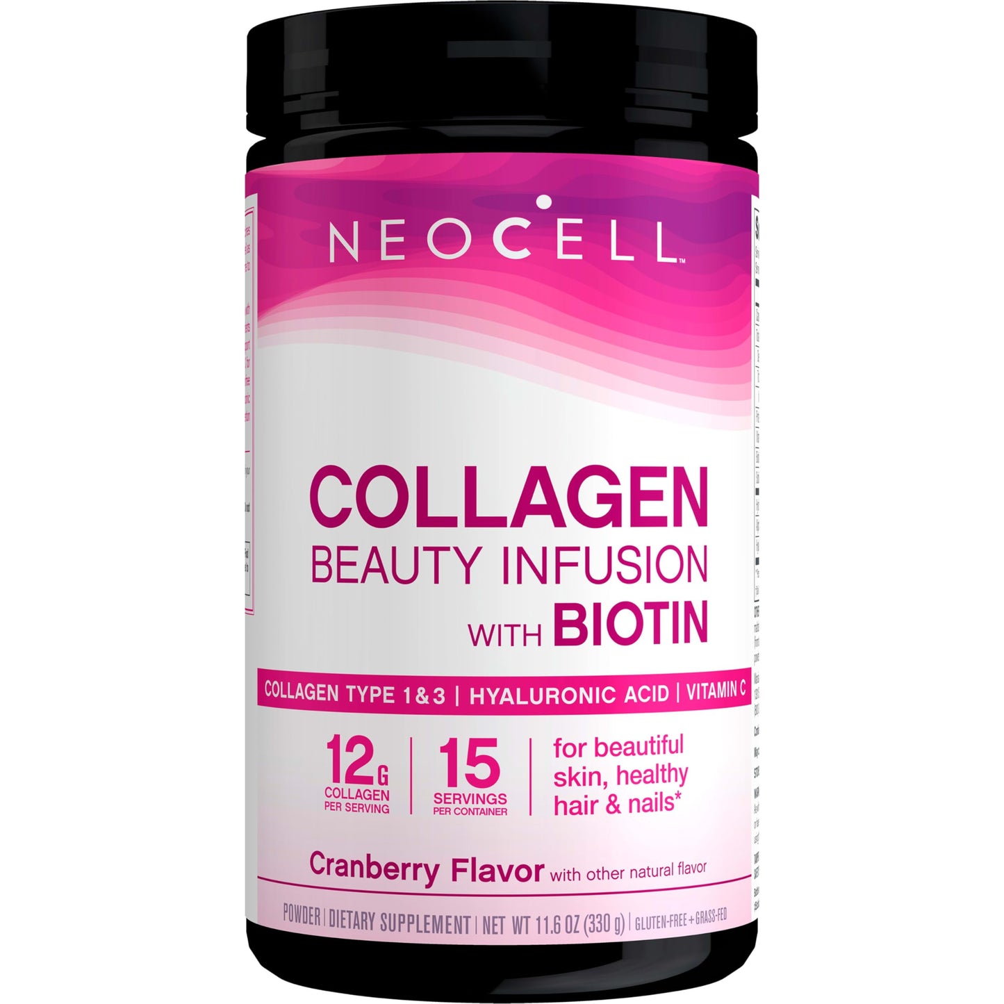 NeoCell Collagen Beauty Infusion With Biotin, Collagen Supplement for Healthy Skin, Hair and Nails, Includes Antioxidants, Cranberry Flavor, Powder, 11.6 Oz, 1 Canister