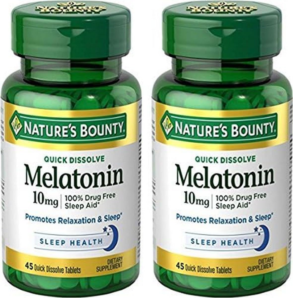Nature's Bounty Melatonin Quick Dissolve Tablet, Sleep Support, 10 mg, Tablets, 45 Count (Pack of 2)