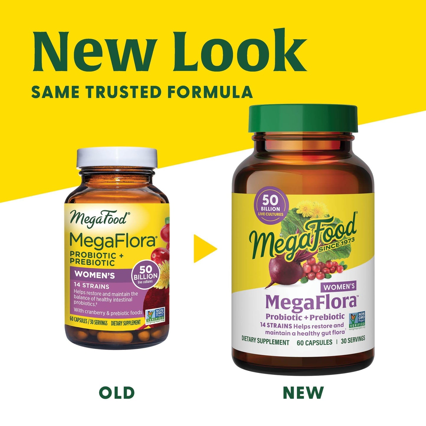 MegaFood MegaFlora Probiotics for Women + Prebiotics and Probiotics with 14 Strains & 50 Billion CFUs, with Cranberry for Women Digestive Health, Vegetarian - 60 Capsules (30 Servings)