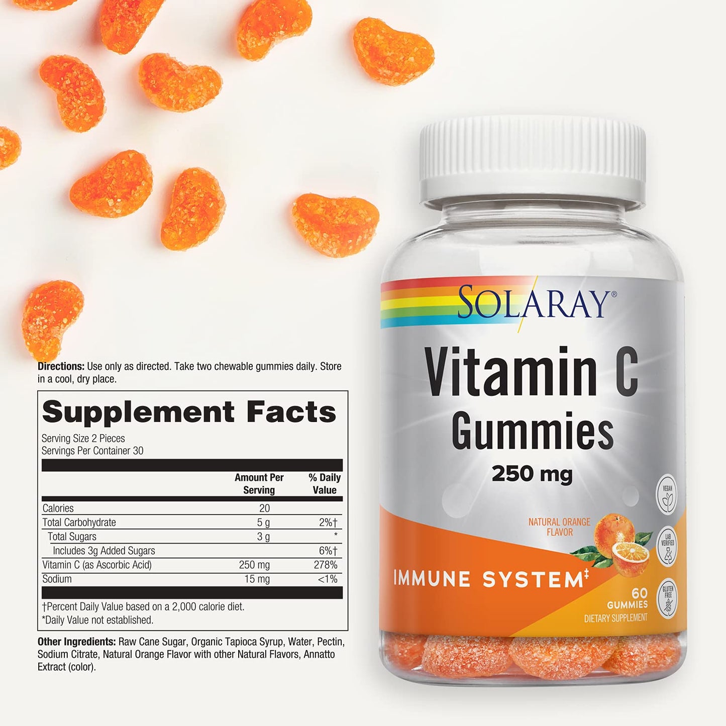 Pre-Order | Arrives in 5–10 Days – Solaray Vitamin C Gummies 250 mg | Healthy Immune System Function Support | Vegan & Gluten Free | 30 Servings, 60 Ct