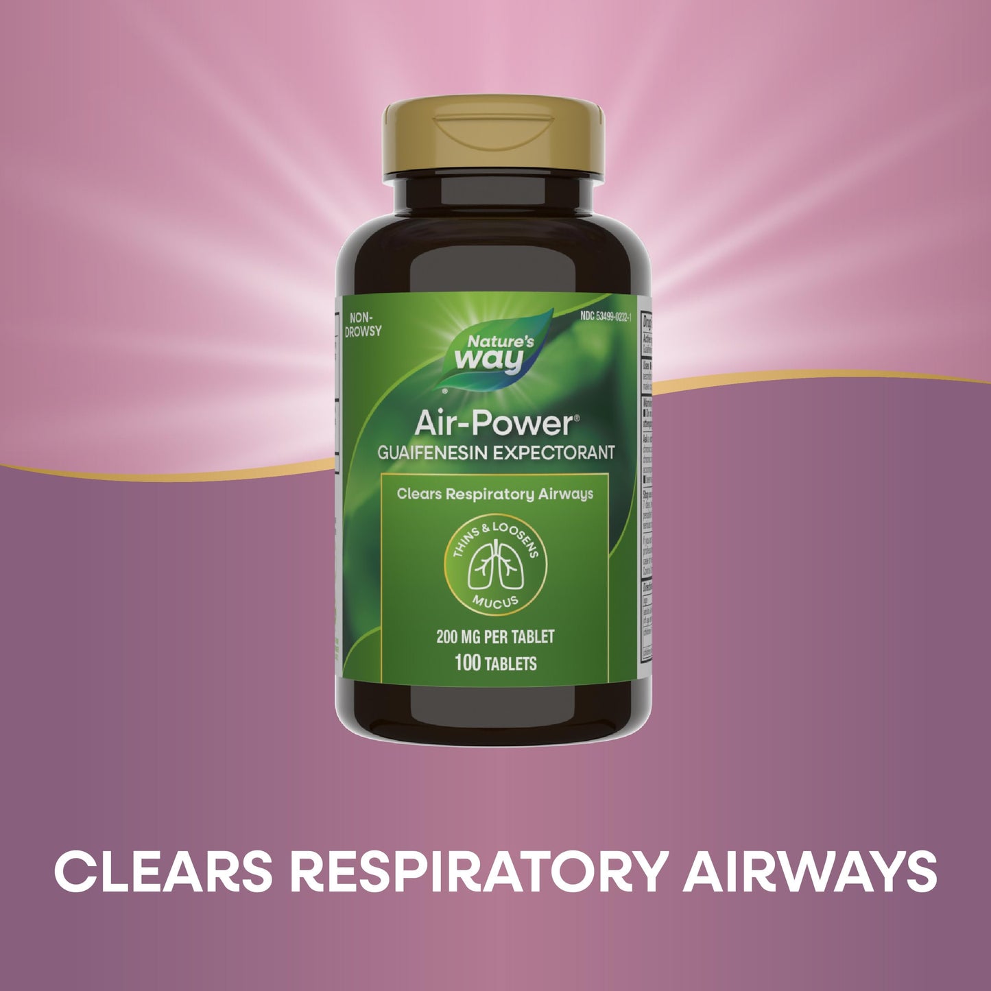 Nature’s Way Air-Power, Guaifenesin Expectorant, Clears Respiratory Airways, Thins & Loosens Mucus, Vegan, 100 Tablets (Packaging May Vary)
