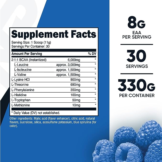 Nutricost EAA Powder 30 Servings (Blue Raspberry) - Essential Amino Acids - Non-GMO, Gluten Free, Vegetarian Friendly