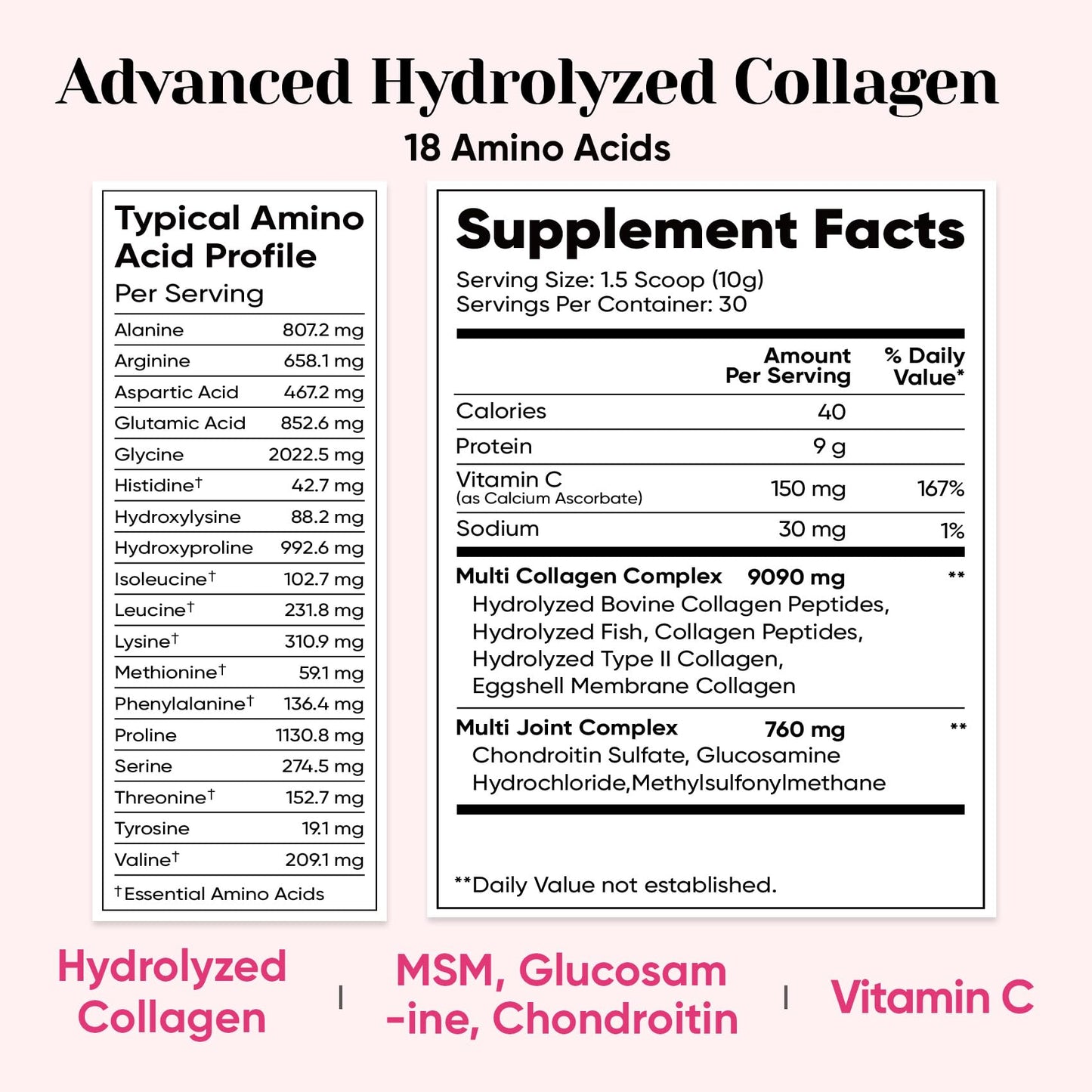 Venture Pal Multi Collagen Protein Powder - Hydrolyzed Collagen Peptides Type I, II, III, V, X + MSM, Vitamin C | Unflavored Collagen Supplement | Hair, Skin, Nail & Joint Support | Grass Fed, Non-GMO