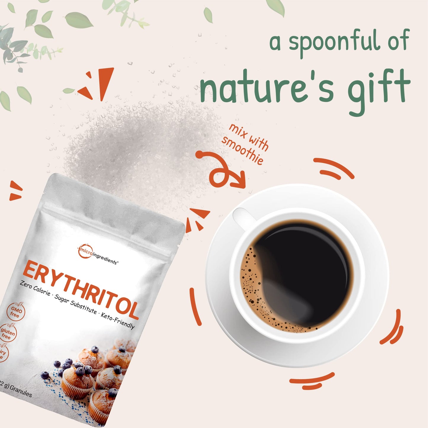 Erythritol Granules, 6 Pounds (96 Ounce), 1:1 Sugar Substitute, No After Taste, 0 Calorie, Natural Sweetener, Erythritol Keto Sugar Substitute, Non-GMO, Vegan
