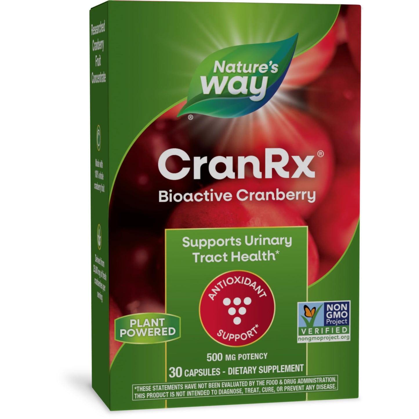Nature's Way CranRx® BioActive Cranberry, Supports Urinary Tract Health*, Antioxidant Support*, 500 mg potency, Vegan, Non-GMO Project Verified, 30 Capsules