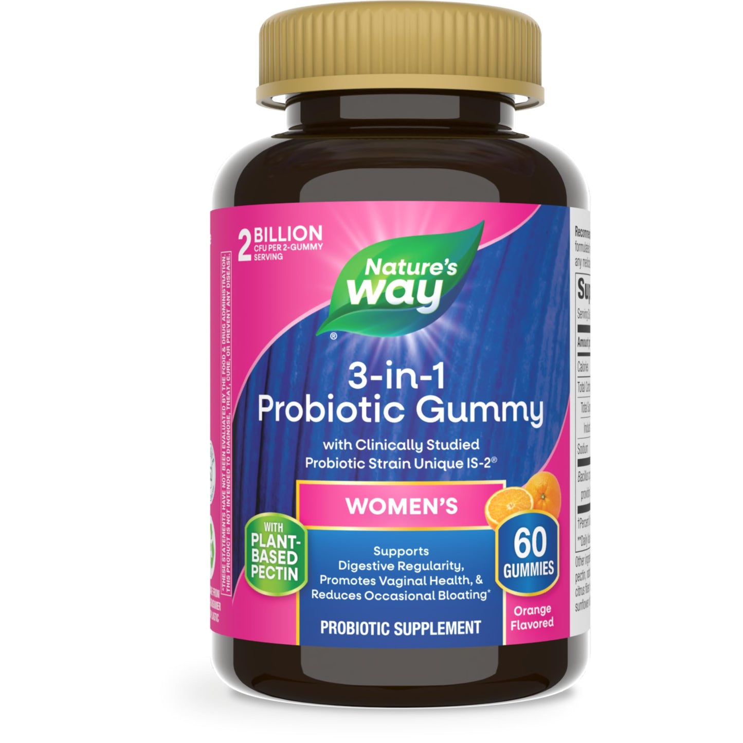 Nature's Way 3-in-1 Women’s Probiotic Gummies, Reduces Occasional Bloating*, Supports Digestive & Vaginal Health*, Clinically Studied Probiotic Strain, Gluten Free, Orange Flavored, 60 Gummies