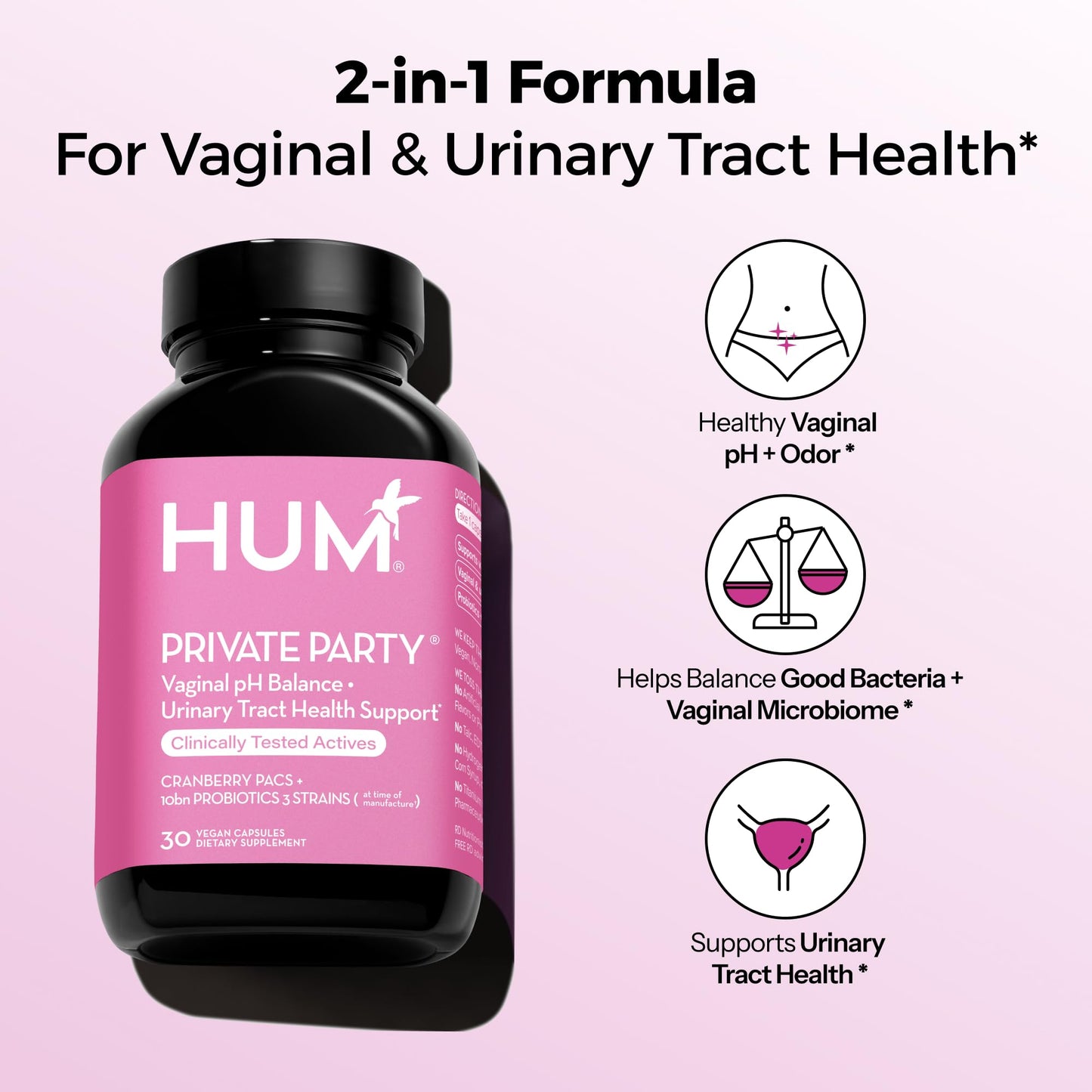 HUM Private Party - Vaginal Probiotics for Women's Health, pH Balance Supplement, and Urinary Tract Support with Cranberry & Lactobacillus Blend | Cranberry Pills, (30 Capsules)