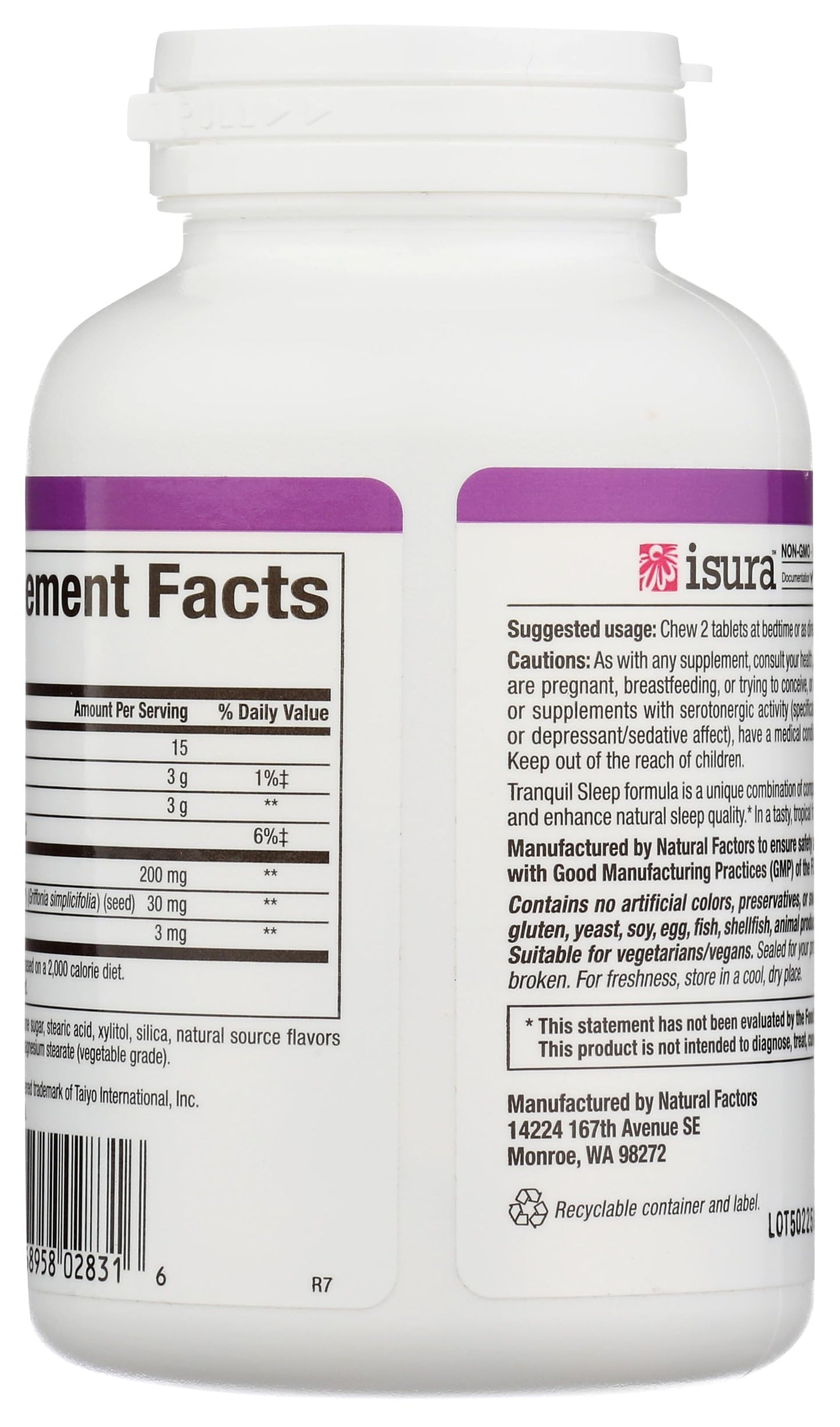 Stress-Relax Chewable Tranquil Sleep by Natural Factors, Sleep Supplement, Tropical Fruit Flavor, 60 Tablets