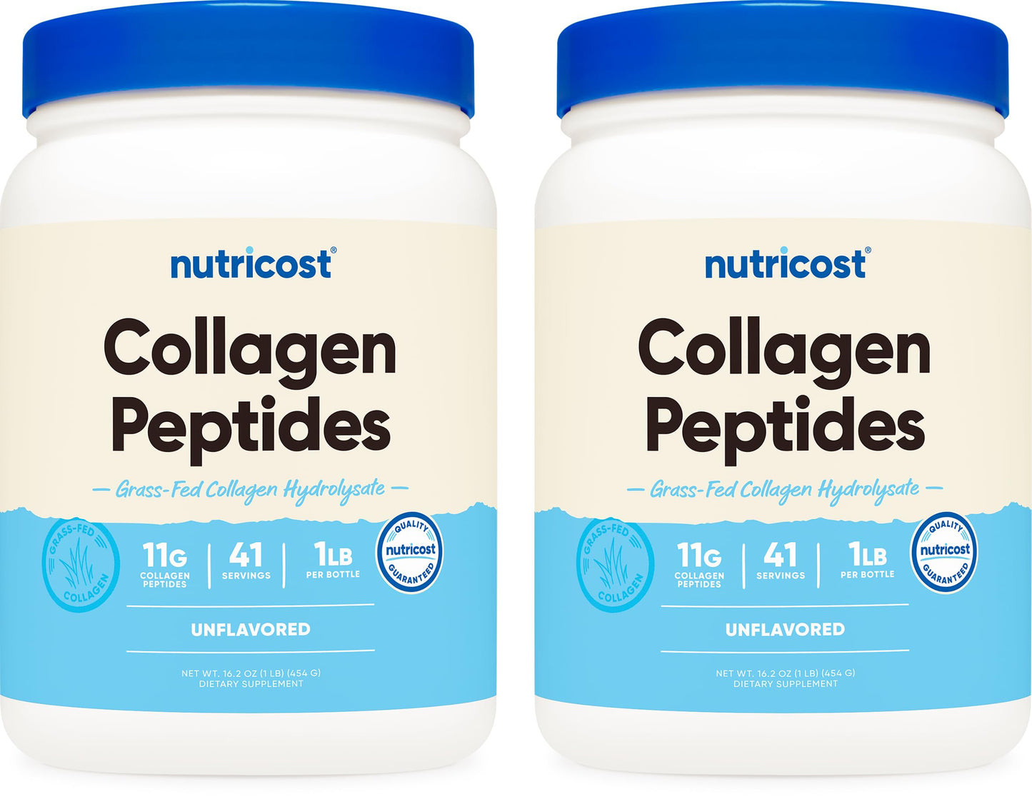 Pre-Order | Arrives in 5–10 Days – Nutricost Pure Collagen Hydrolysate (Bovine) Powder (2 Pack) - Grass Fed Bovine Collagen, 1LB Per Bottle