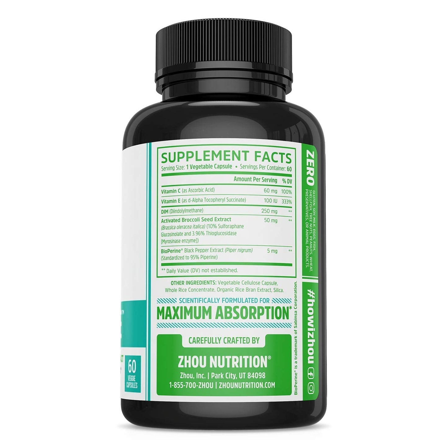 Zhou DIM Active - DIM Supplement, Hormone Balance for Women & Men, Hormonal Support with 250mg Diindolylmethane - 60 Vegan Capsules