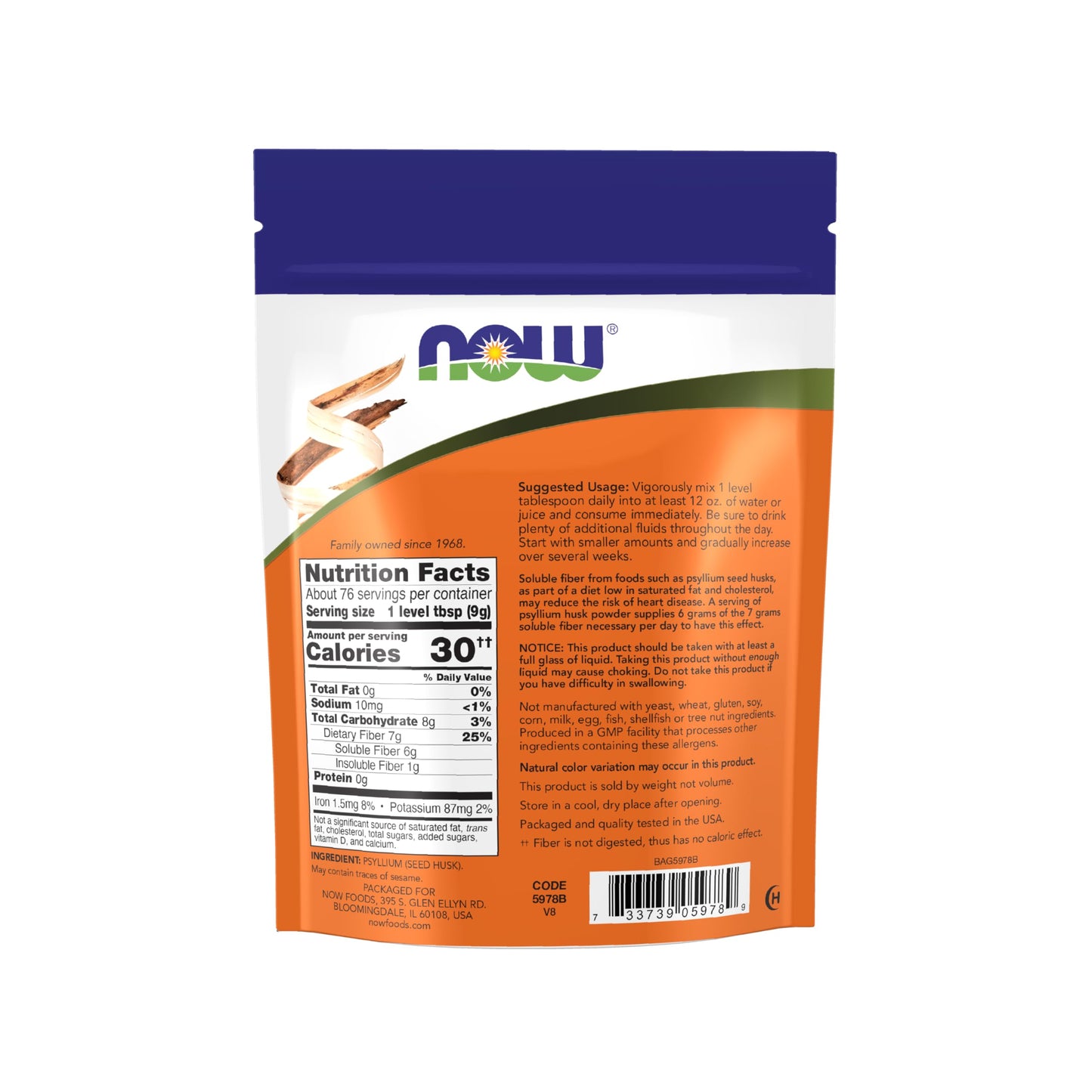 NOW Foods Supplements, Psyllium Husk Powder, Non-GMO Project Verified, Soluble Fiber, 24-Ounce
