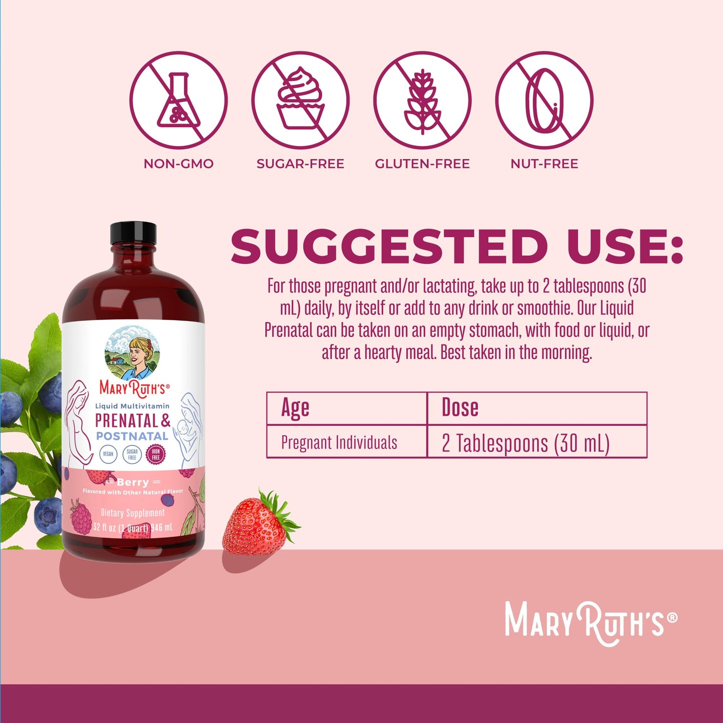 MaryRuth Organics Postnatal & Prenatal Vitamins for Women | Sugar Free | Womens Multivitamin for Pre-Conception, Pregnancy & Nursing | Ginger | Selenium | Folate | Vegan | Non-GMO | Gluten Free | 32oz