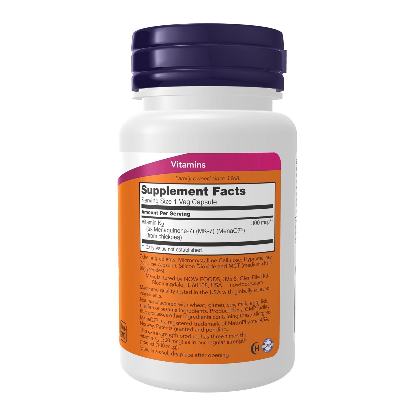 NOW Foods Supplements, Vitamin K2 (MK-7) 300 mcg, Extra Strength, Supports Bone Health*, 60 Veg Capsules