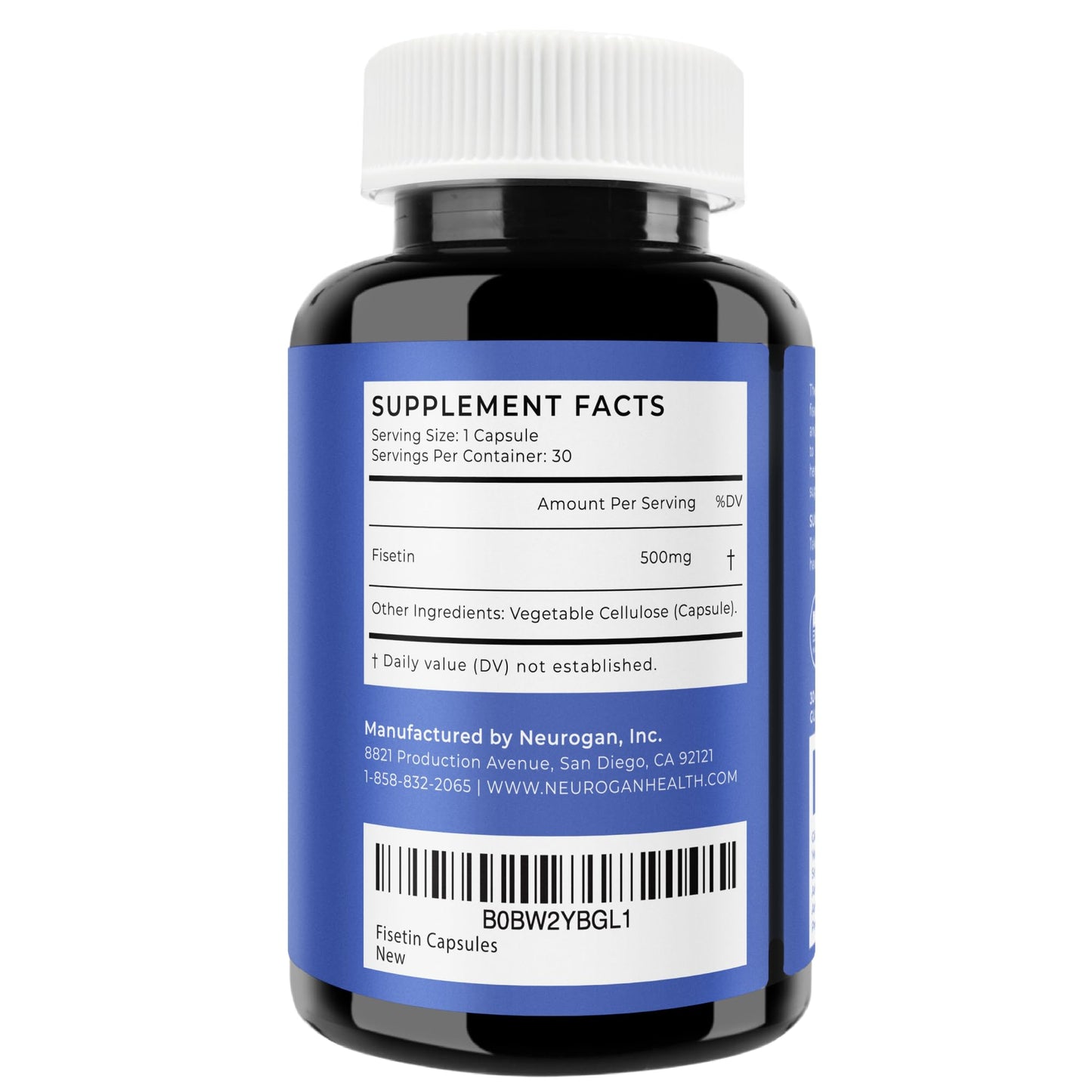 Neurogan Fisetin 500MG - 98% Pure | Healthy-Aging & Brain Health Fisetin Capsules | Brain Supplements for Memory and Focus, Senolytic Support | Natural Polyphenols, Non-GMO, 30 Servings