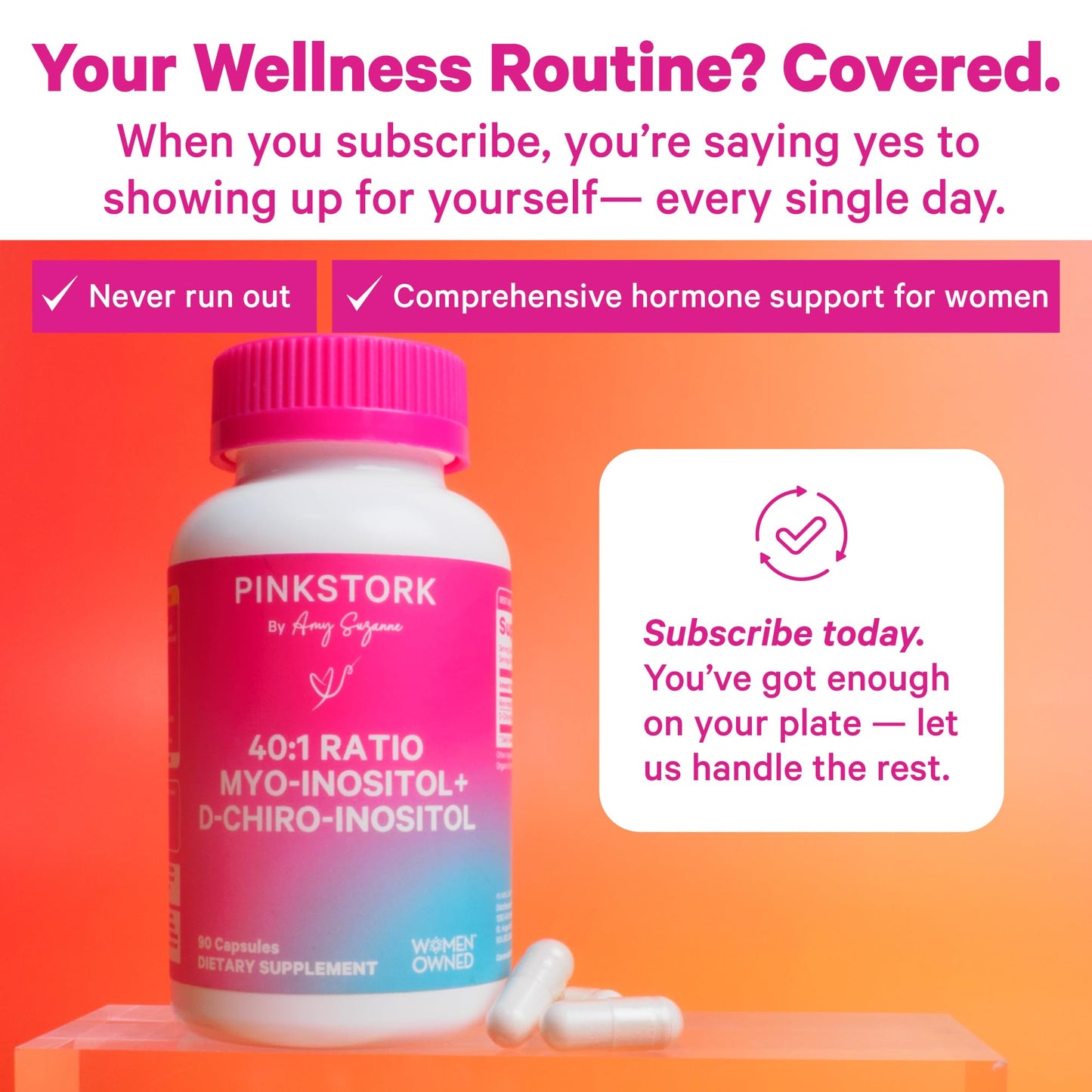 Pink Stork Myo-Inositol & D-Chiro Inositol Supplement - Hormonal Balance for Women - Ovarian Support - 40:1 Ratio - Fertility Supplements for Women - 90 Capsules, 1 Month Supply