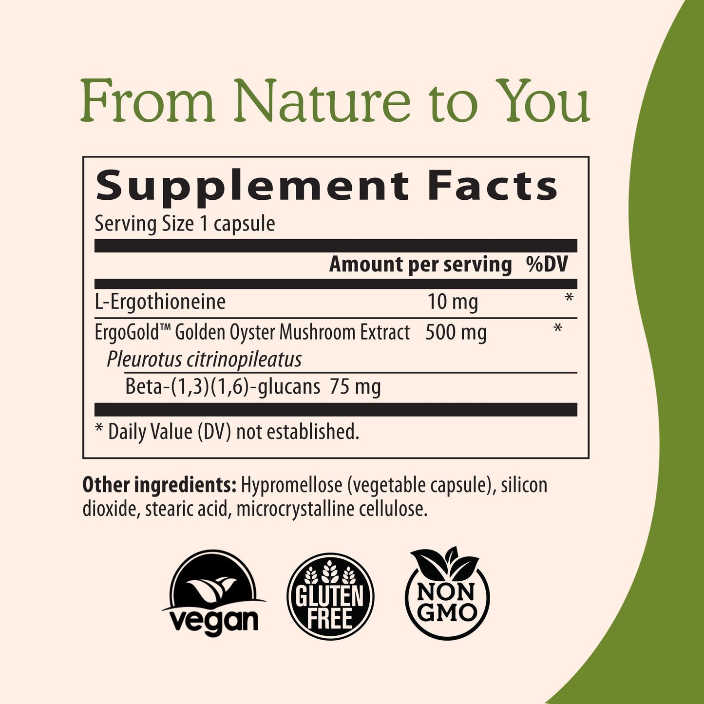 Real Mushrooms Ergothioneine Supplement – Golden Oyster Mushroom with Beta-Glucans – L-Ergothienine Extract Poweder – Organic, Vegan, Non-GMO, No Fillers – 60 Capsules Mushroom Supplement for Humans