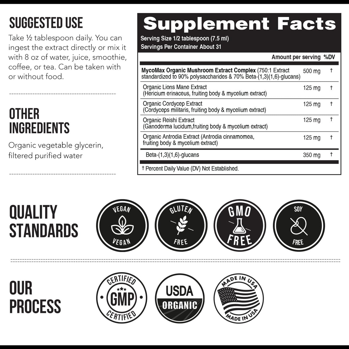 MycoMax Mushroom Complex - 70% Beta Glucans, Max Potency Mushroom Supplement, US Grown + Ultrasonic Extraction - Lions Mane, Cordyceps, Reishi & More - Promotes Cognition, Immunity, Energy - 8 oz.