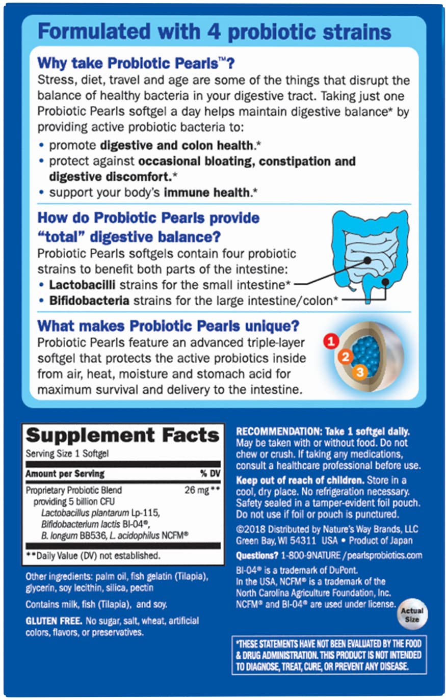Nature's Way Max Potency Probiotic Pearls for Men and Women, Supports Digestive, Immune, Colon Health*, 5 Billion Live Cultures, No Refrigeration Required, 30 Softgels (Packaging May Vary)