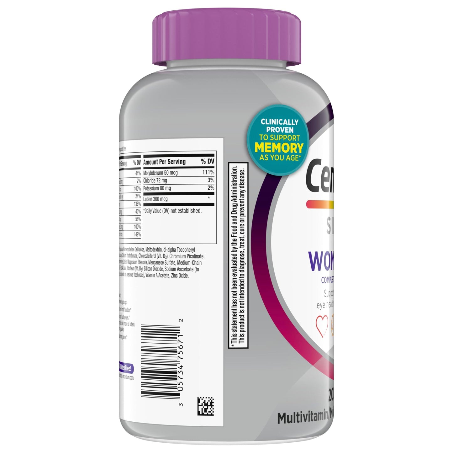 Centrum Silver Women's Multivitamin for Women 50 Plus, Multivitamin/Multimineral Supplement with Vitamin D3, B Vitamins, Non-GMO Ingredients, Supports Memory and Cognition in Older Adults - 200 Ct