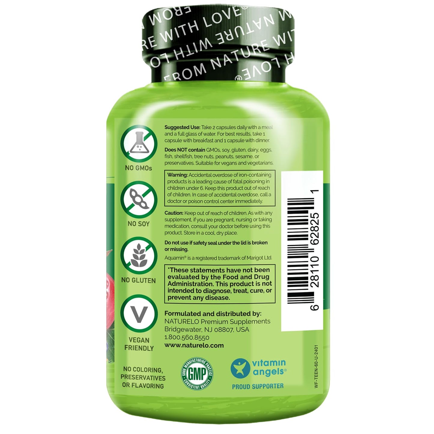 NATURELO Teen Multivitamin - Whole Food Multivitamin - with Minerals for Teenage Boys & Girls - Supplement for Active Kids - Non-GMO - Vegan & Vegetarian - 60 Capsules
