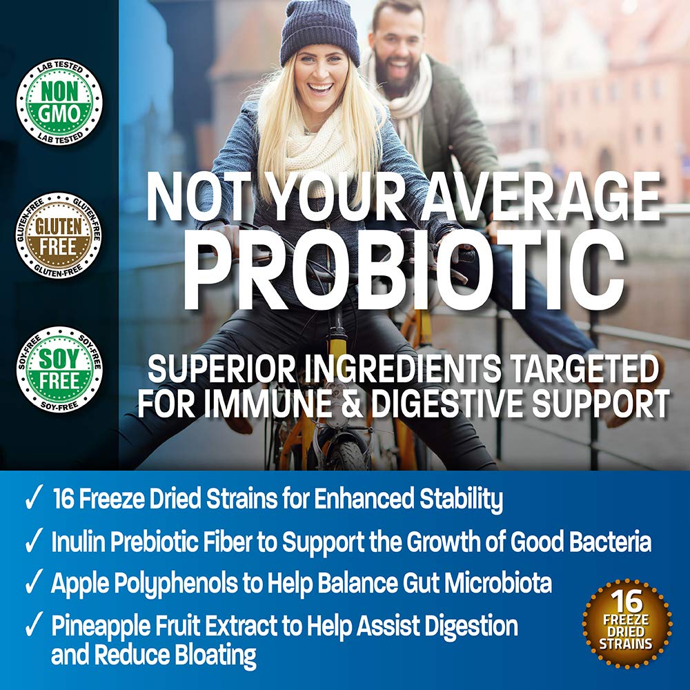 Bronson Probiotic 50 Billion CFU + Prebiotic with Apple Polyphenols & Pineapple Fruit Extract for Women & Men Non-GMO, 60 Vegetarian Capsules