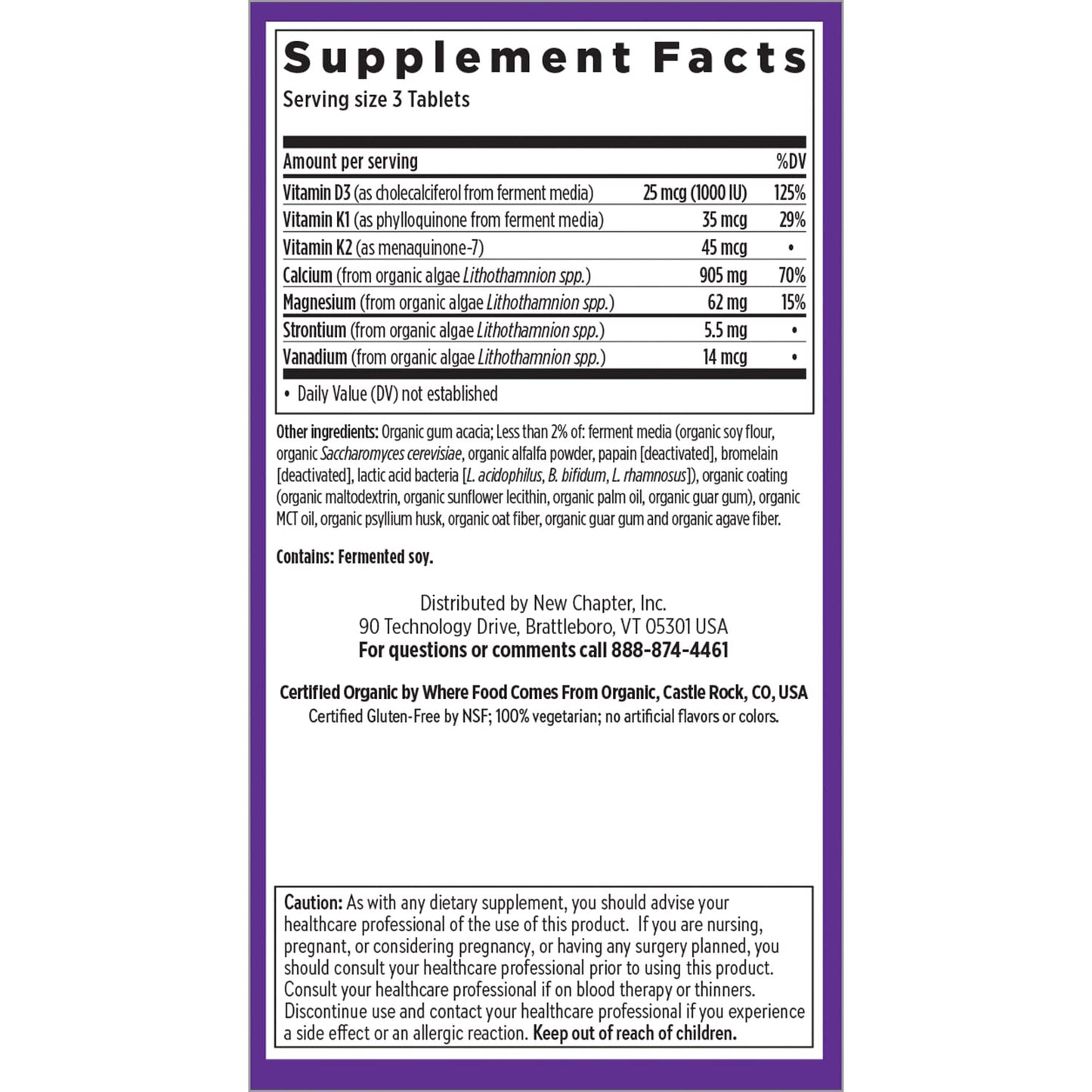 New Chapter Calcium Supplement - Bone Strength Organic Calcium with Magnesium, Vitamin D3+K2, 70+ Trace Minerals for Bone Health, Gluten Free, Easy to Swallow Slim Tablets - 120 Count