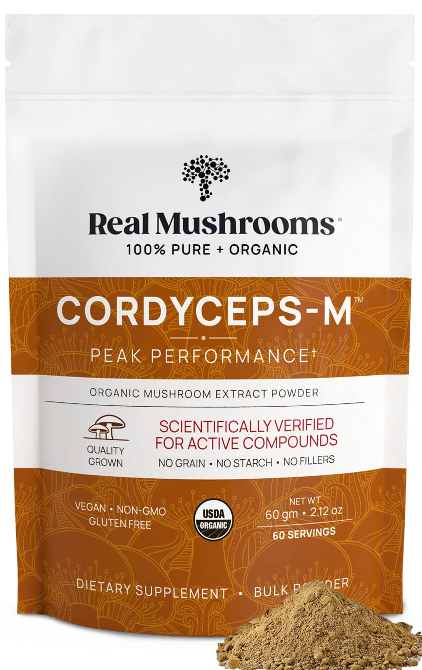 Real Mushrooms Cordyceps Mushroom Powder - Organic Cordyceps Powder Mushroom – for Daily Wellness Support – Rich in Beta Glucans - Non-GMO, Vegan Supplement, 60 Servings