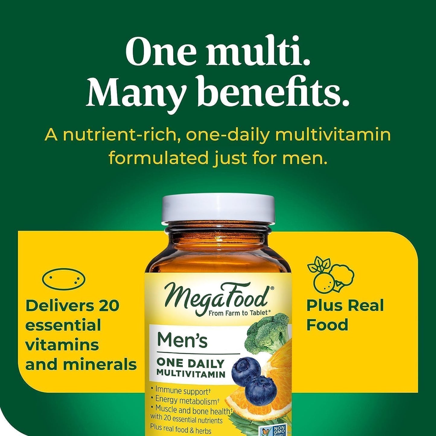 MegaFood One Daily Mens Multivitamins - Multivitamin for Men - Vitamin C, Vitamin D3 & Vitamin B12 - Muscle, Energy Metabolism & Immune Support - Vegetarian, Gluten Free - 30 Tablets, 30 Servings