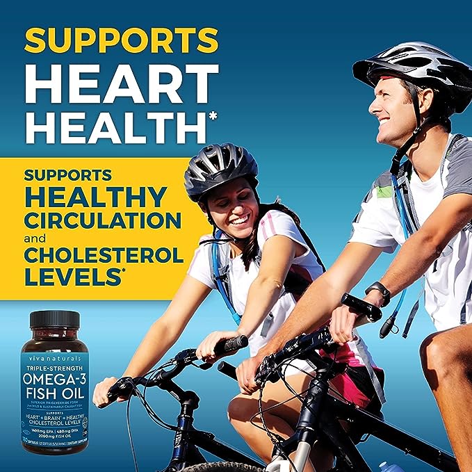 Viva Naturals Triple Strength Omega 3 Fish Oil Supplement - 2200 mg Wild Caught and Sustainably Sourced Fish Oil Vitamins with Omega 3 Fatty Acids Including EPA DHA, No Fish Burps, 180 Softgels