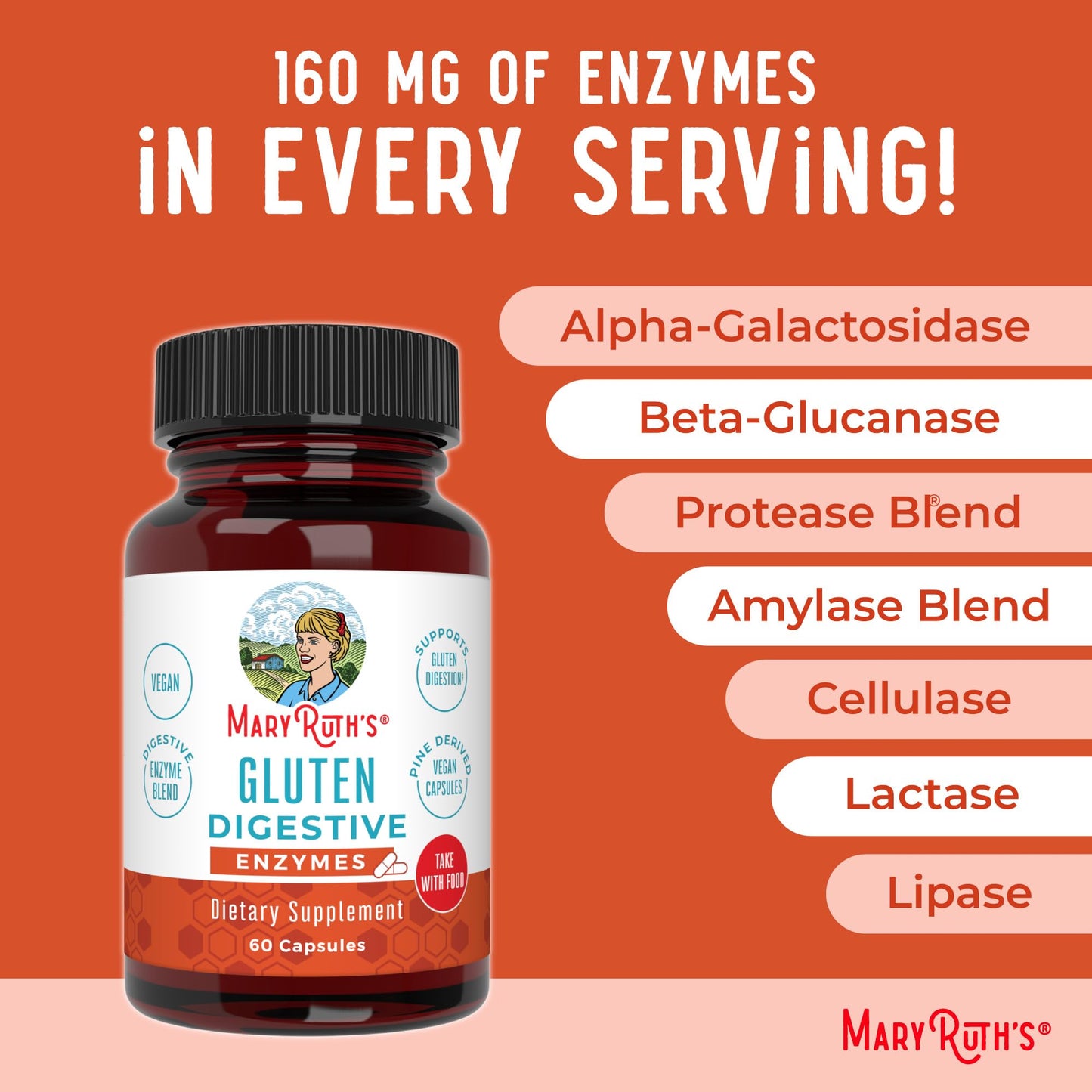 MaryRuth Organics Gluten Enzymes Capsules | Enzyme Supplement for Gut Health Support | Gluten Digestion | & Nutrient Absorption | Vegan | Gluten Free | 60 Count