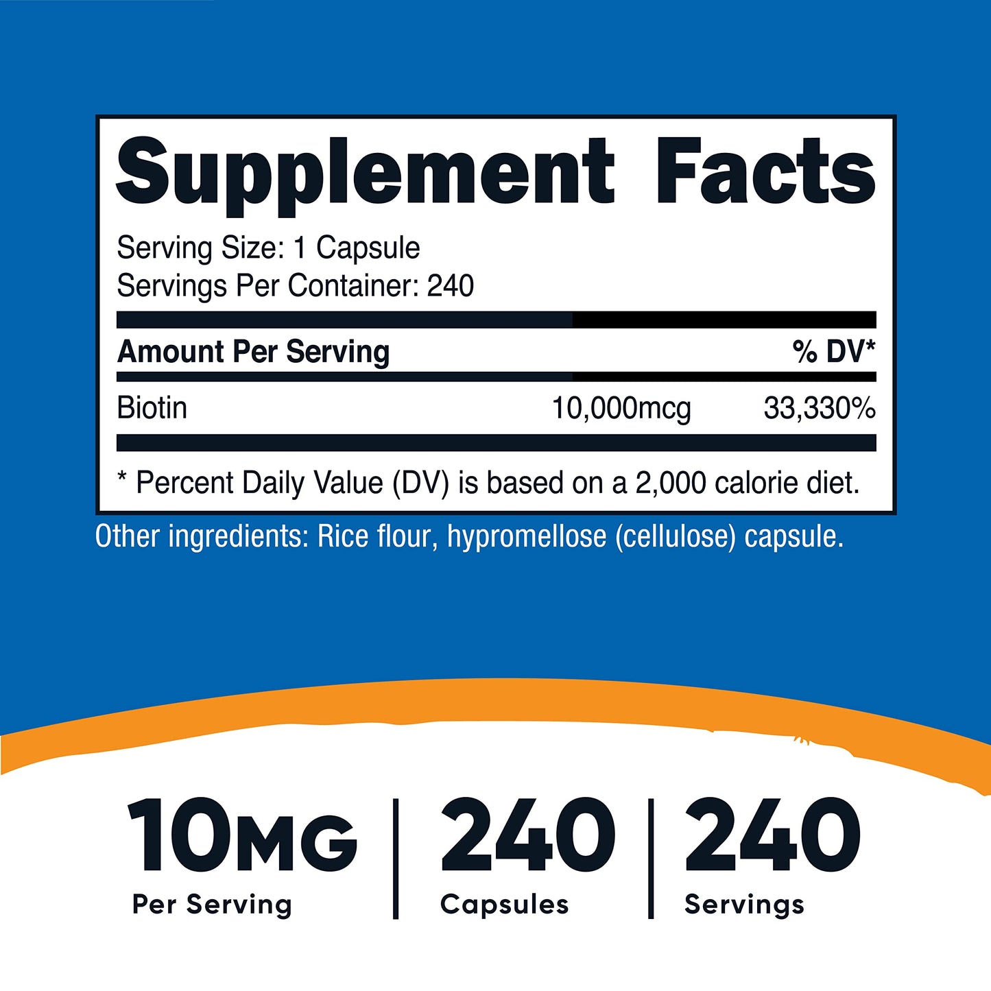 Nutricost Biotin (Vitamin B7) 10,000mcg (10mg), 240 Caps (2 Bottles) - Non-GMO, Gluten Free