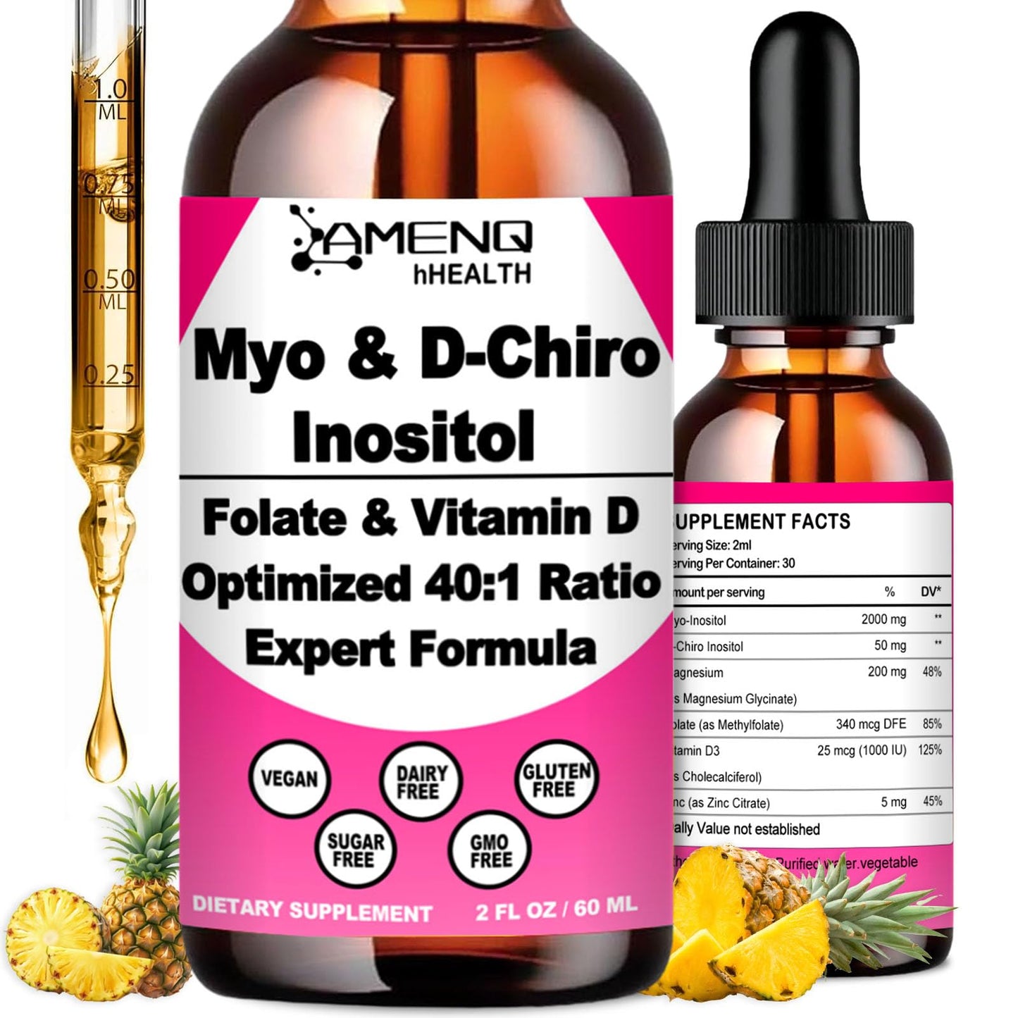 Myo-Inositol & D-Chiro Inositol Supplement for Women, Ideal 40:1 Ratio Inositol Multivitamin w. Folate Magnesium Vitamin D3, Inositol Complex for Mood Energy Fertility Hormone Balance Ovarian Support*