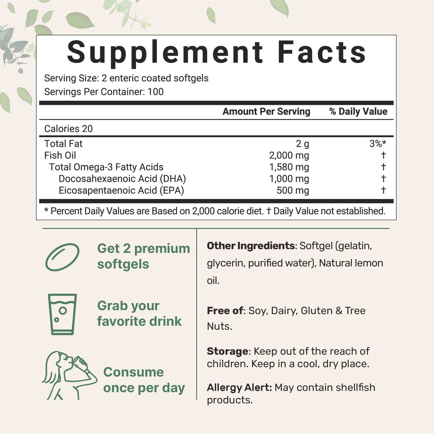 Pre-Order | Arrives in 5–10 Days – Omega 3 Fish Oil DHA Supplements 1000mg with EPA 500mg, 200 Softgels – Lemon Flavored, Burpless (Enteric Coated) | Deep Sea Fresh Fish, Wild Caught from Norwegian Waters | Mercury Free