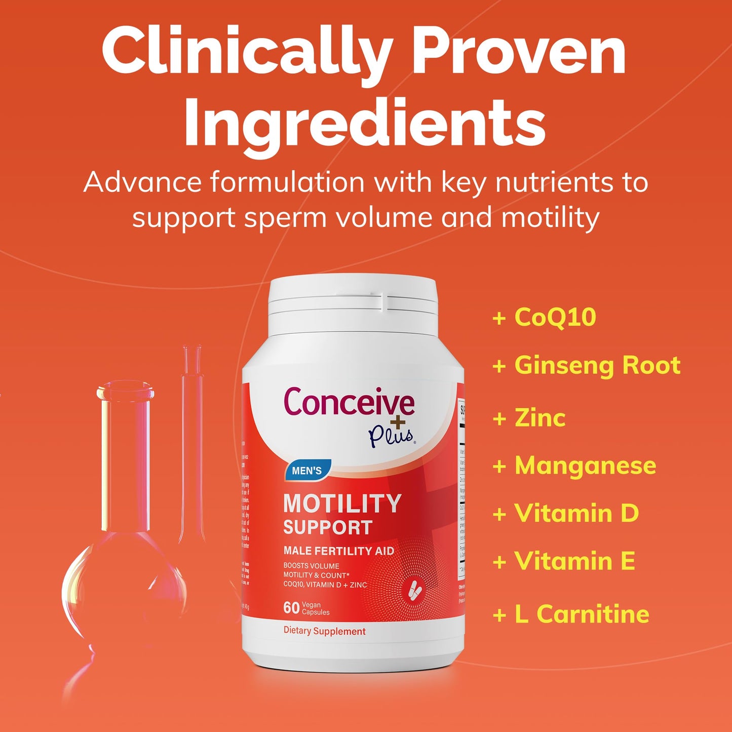 Pre-Order | Arrives in 5–10 Days – CONCEIVE PLUS Motility Support for Men - Boost Sperm Count & Volume with Vitamin D, Vitamin E, Zinc, Spermidine, Antioxidants - Sperm Motility - Multivitamin Supplement for Men, 60 Caps